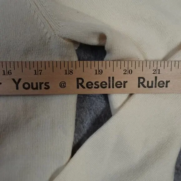 Tory Burch Sweater Womens Small Merino Wool Monogrammed Logo Sport Cream Crew